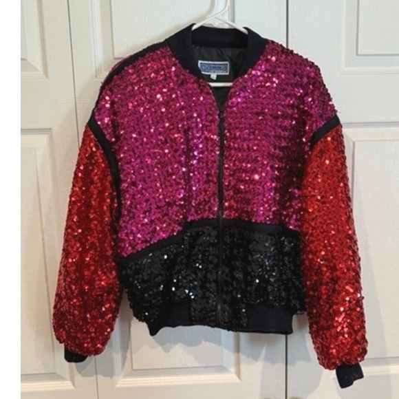 Vintage Gamma LA Sequin Bomber Jacket Lg Eclectic Vibrant Artsy Block Party - Picture 1 of 7